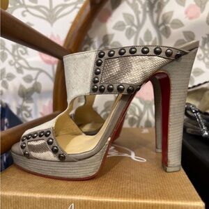 Christian Louboutin Studded Beige and Gray Heels